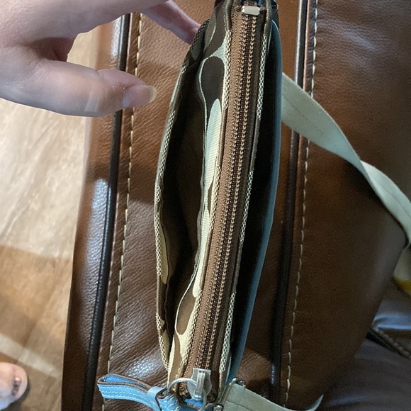 Cute authentic Coach cross body 2 tone with coach brown monogram and blue. - Picture 7 of 11